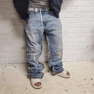 mens custom Shashiko stitched baggy designer jeans size 36